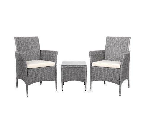 3PCE WICKER OUTDOOR SETTING - GREY