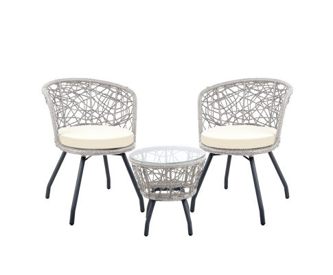 3PCE OUTDOOR PATIO CHAIRS AND TABLE - GREY