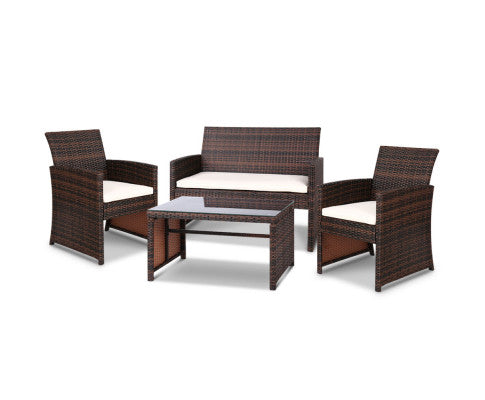 4PCE WICKER OUTDOOR TABLE AND CHAIRS- BROWN