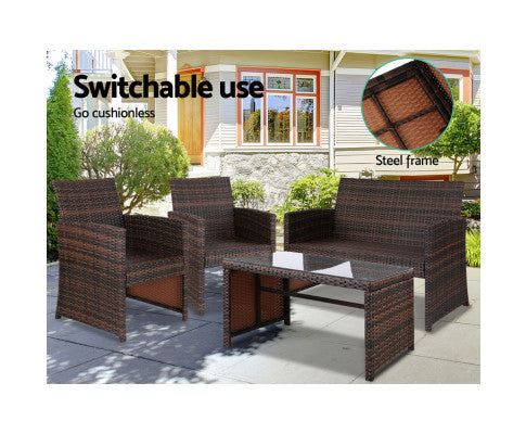 4PCE WICKER OUTDOOR TABLE AND CHAIRS- BROWN