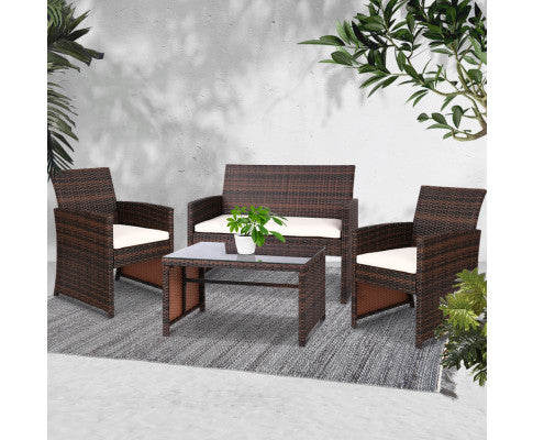 4PCE WICKER OUTDOOR TABLE AND CHAIRS- BROWN