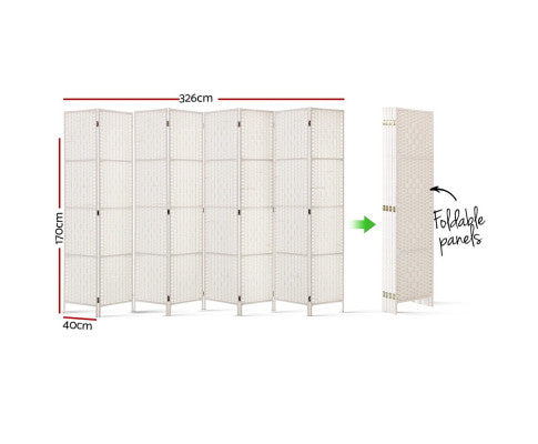 8 PANEL ROOM DIVIDER PRIVACY SCREEN RATTAN - WHITE
