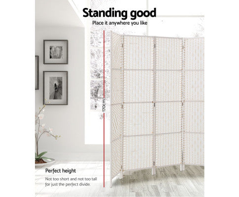 8 PANEL ROOM DIVIDER PRIVACY SCREEN RATTAN - WHITE