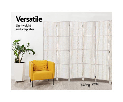 8 PANEL ROOM DIVIDER PRIVACY SCREEN RATTAN - WHITE