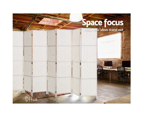 8 PANEL ROOM DIVIDER PRIVACY SCREEN RATTAN - WHITE