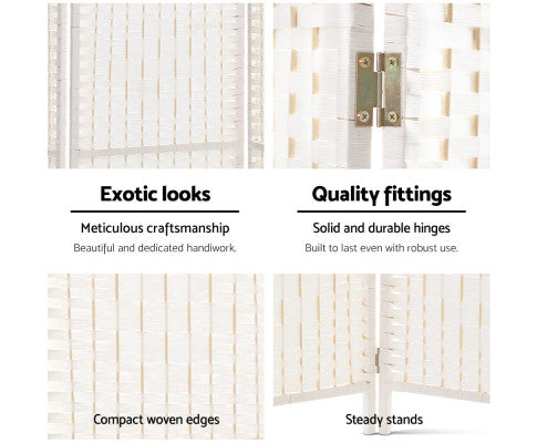 8 PANEL ROOM DIVIDER PRIVACY SCREEN RATTAN - WHITE