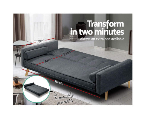 SOFA BED 3 SEATER - CHARCOAL FABRIC