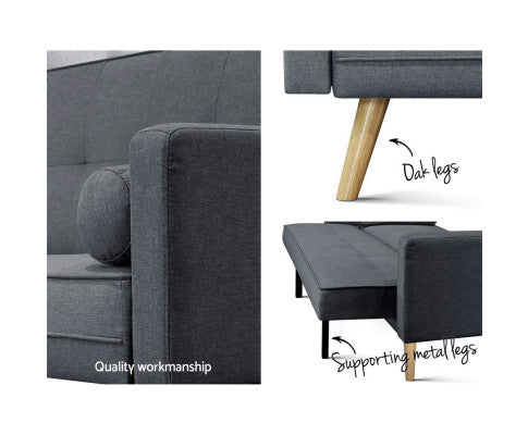 SOFA BED 3 SEATER - CHARCOAL FABRIC