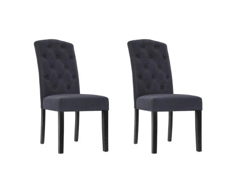 FRENCH PROVINCIAL FABRIC DINING CHAIR - SET OF 2 GREY