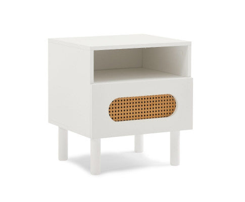 RATTAN BEDSIDE TABLE IN WHITE