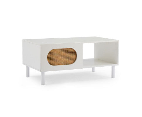 RATTAN COFFEE TABLE IN WHITE