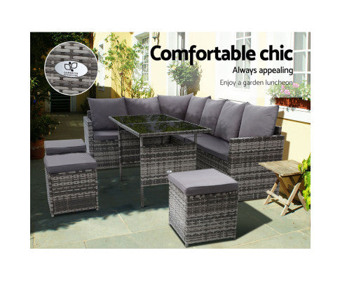 9 SEATER WICKER OUTDOOR SETTING
